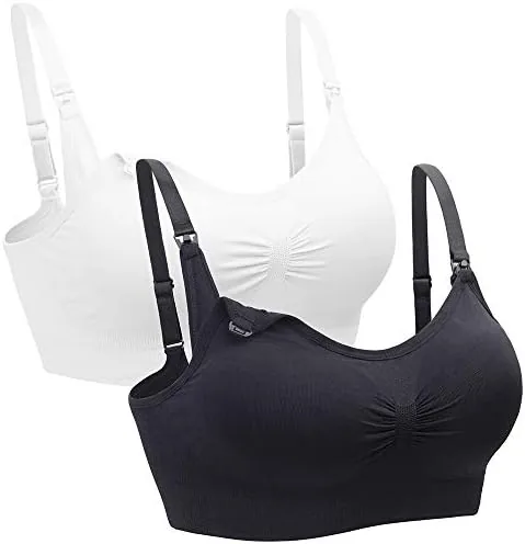 suekaphin 2pack nursing maternity bra for pregnancy women breastfeeding comfortable sleeping with extenderswhiteblackxx large